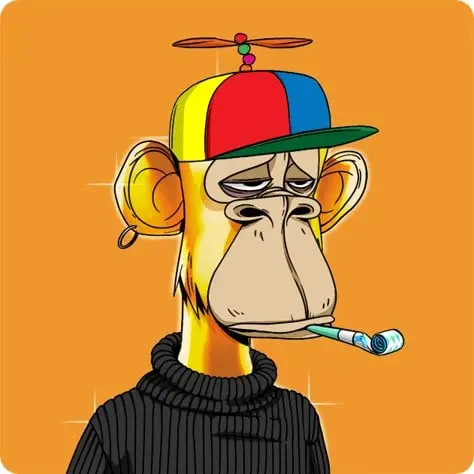 Bored Ape Yacht Club #8817 NFT. Bored ape wearing a rainbow helicopter hat sold for over $3 million USD.