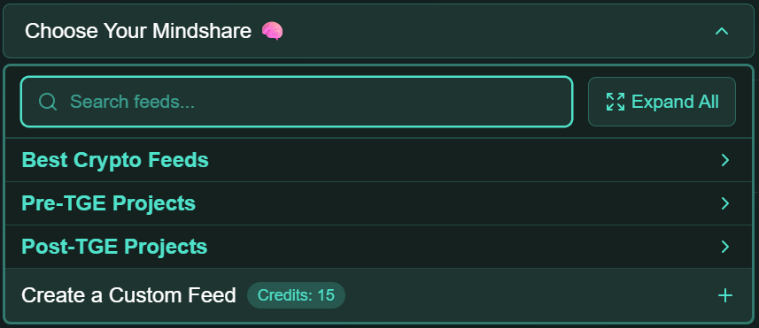 UI showing the GrowKaito feeds menu