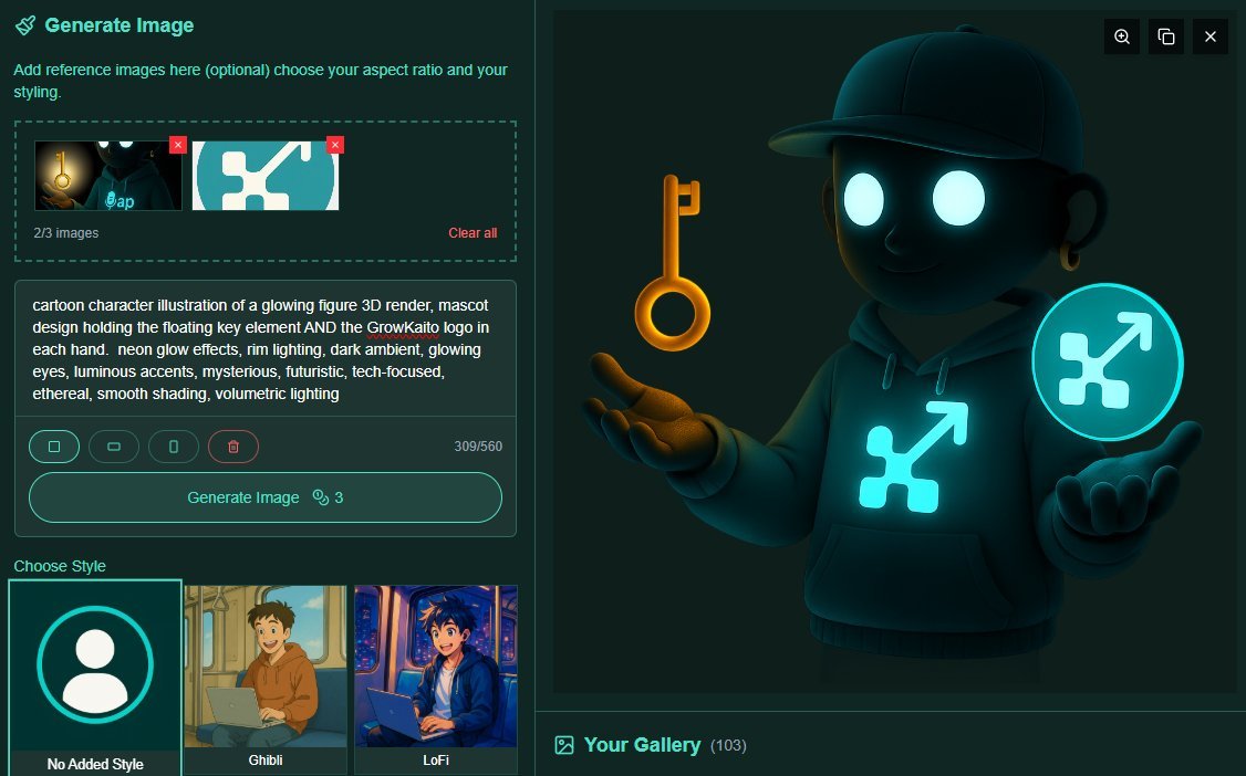 GrowKaito Crypto native image generation user interface example