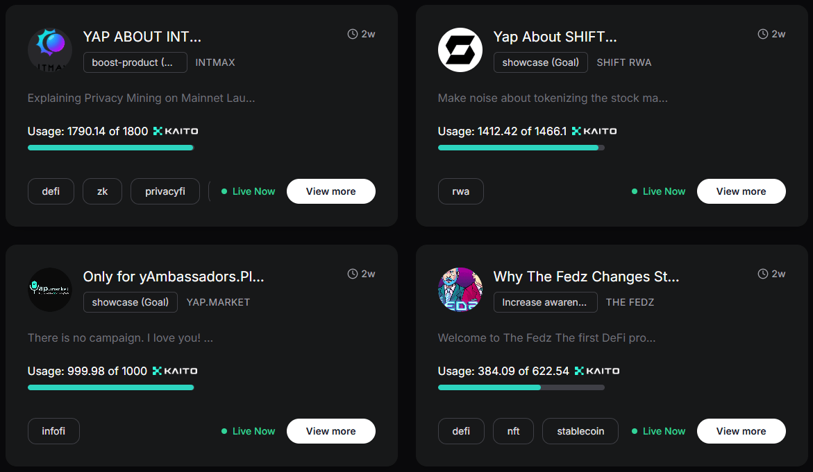 Yap market user interface showing recent job listings for yappers